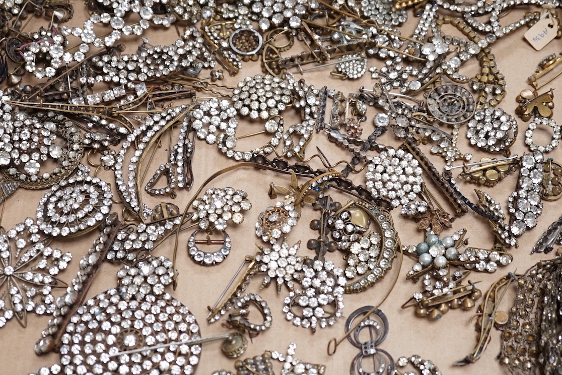 A quantity of assorted white paste jewellery, including brooches, hair ornament, etc.